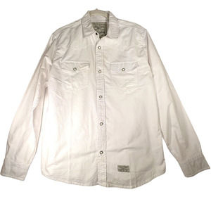 Jack South London Mens Size L Snap Button Up Shirt White 100% Cotton Logo